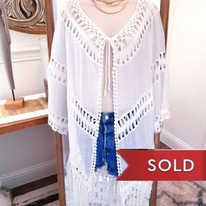 *SOLD*SOLD*SOLD*BOHO Crochet Fringe Tie Front Shawl Bathing Suit